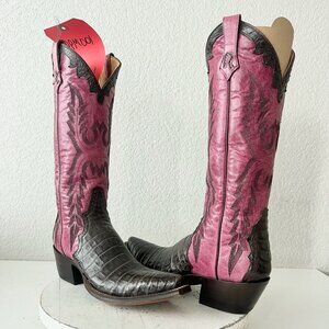 Rod Patrick Womens Cowboy Boots 8AA Black Caiman Leather Purple Western Cowgirl